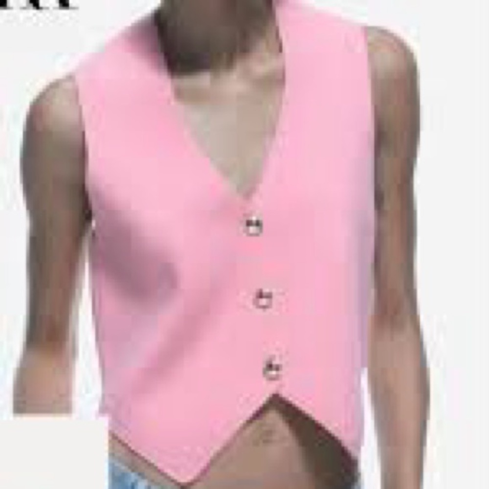 Zara Pink Button-Front V-Neck Crop Vest
